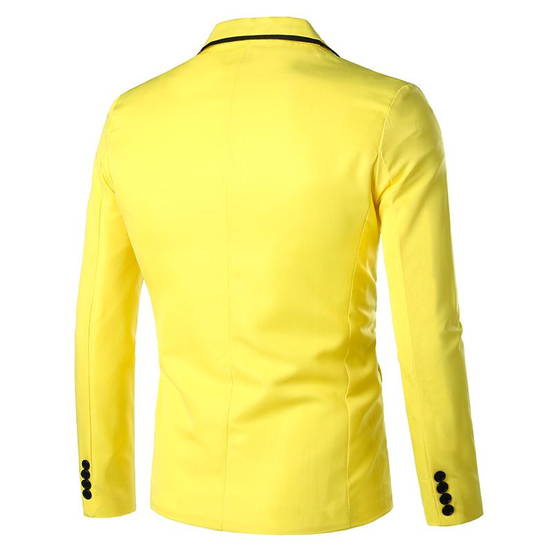 Blazer Esportivo Masculino Casaco Slim Com Um Botão Gola Plana E Bolsos Aba - Amarelo