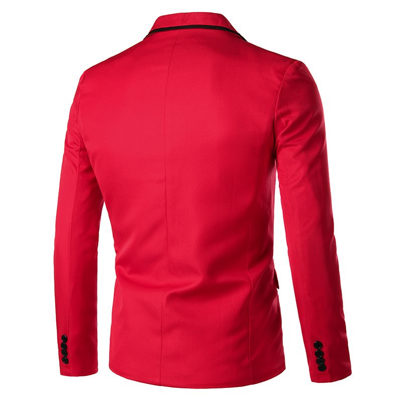 Blazer Esportivo Masculino Casaco Slim Com Um Botão Gola Plana E Bolsos Aba - Vermelho