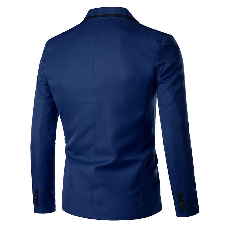 Blazer Esportivo Masculino Casaco Slim Com Um Botão Gola Plana E Bolsos Aba - Azul