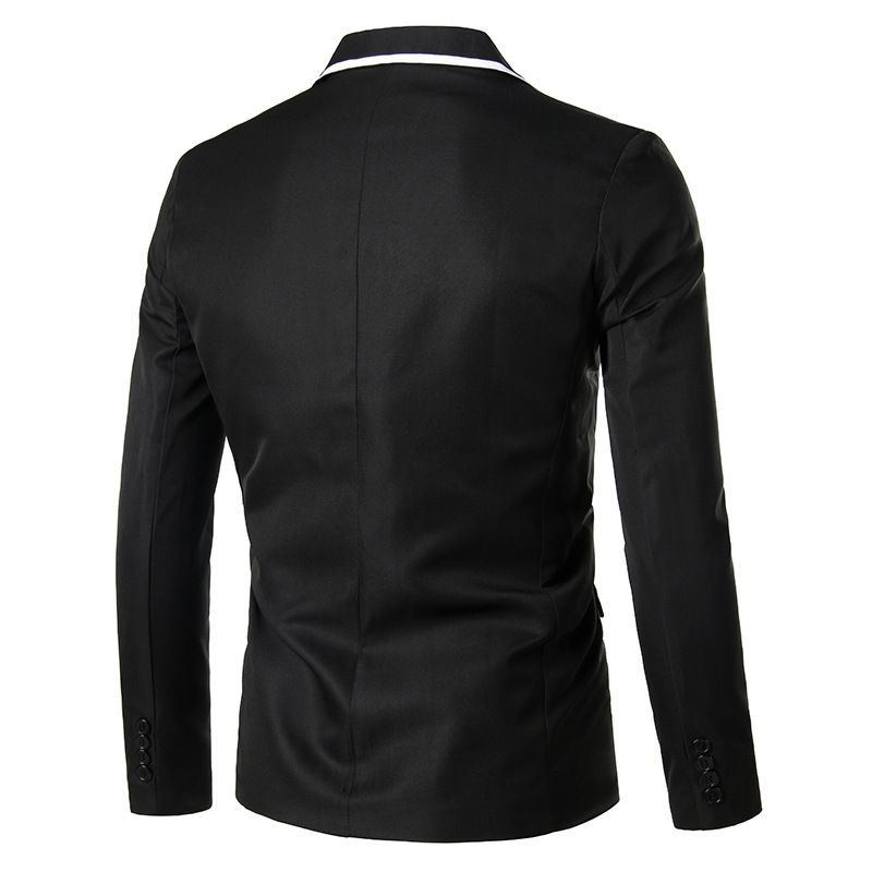 Blazer Esportivo Masculino Casaco Slim Com Um Botão Gola Plana E Bolsos Aba - Preto