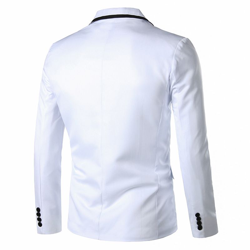 Blazer Esportivo Masculino Casaco Slim Com Um Botão Gola Plana E Bolsos Aba - Branco