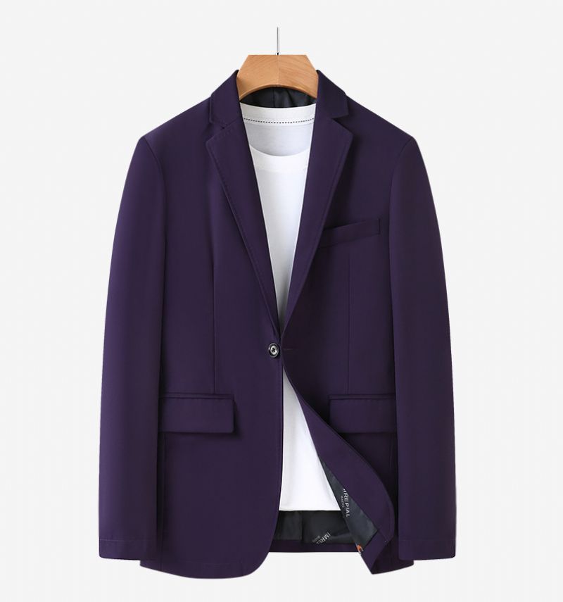 Blazer Esportivo Masculino Casaco Solto Com Um Botão Bolsos Aba Gola Plana Cor Sólida Tamanho Grande - Roxo