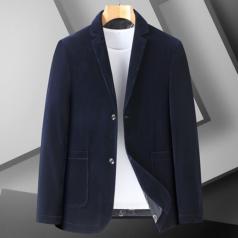 Blazer Esportivo Masculino Casaco Veludo Solto Com Dois Botões E Bolsos Tamanho Grande - Azul