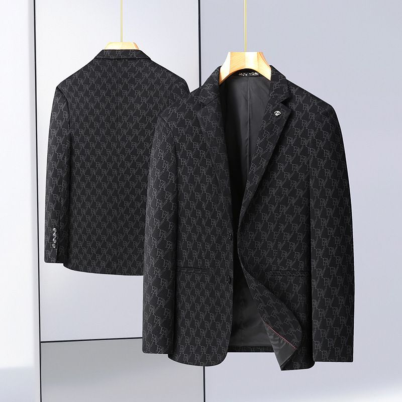 Blazer Esportivo Masculino Com Dois Botões Soltos Estampa Floral Listra Elegante Tamanho Grande - Preto