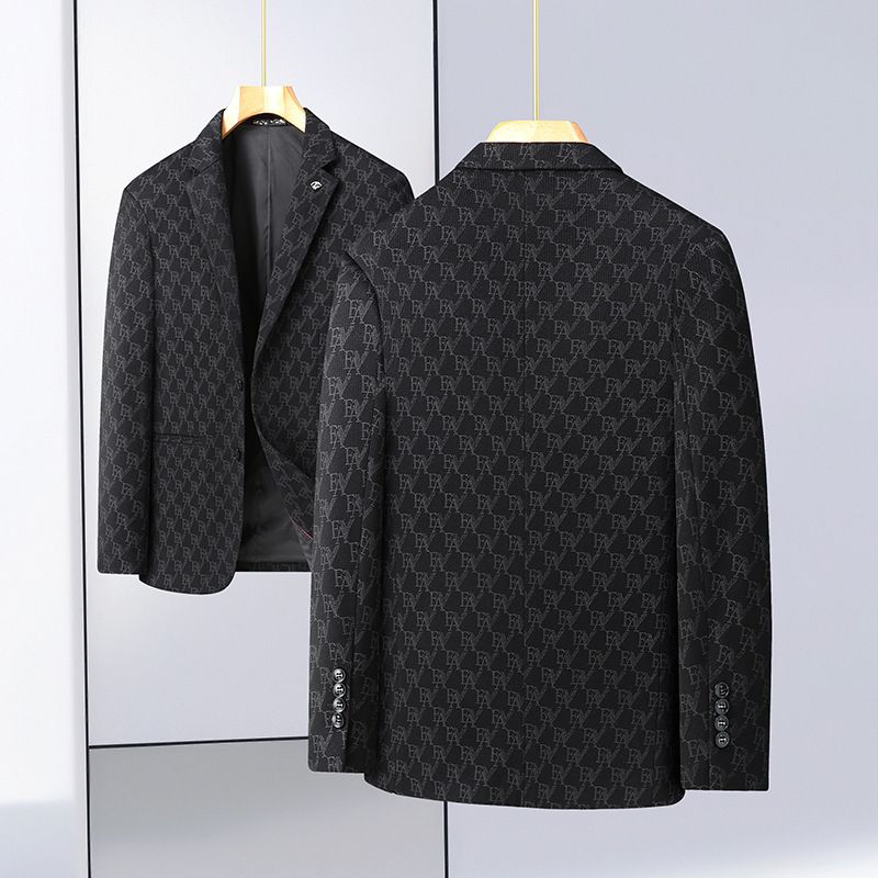 Blazer Esportivo Masculino Com Dois Botões Soltos Estampa Floral Listra Elegante Tamanho Grande - Preto