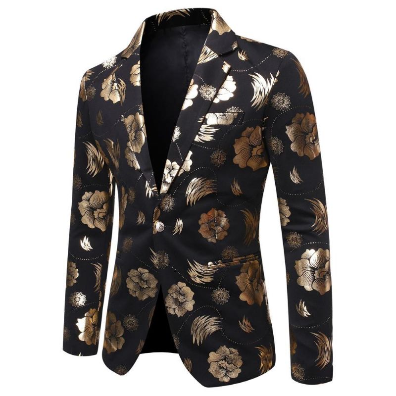 Blazer Esportivo Masculino Com Estampa Floral Bloco Colorido Moderno Um Botão