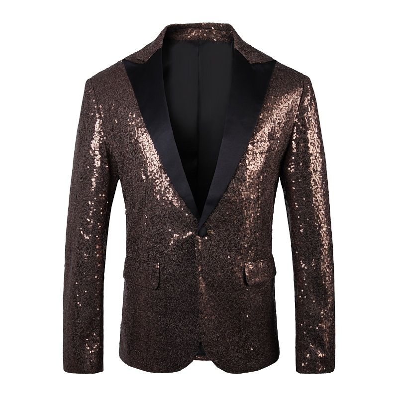 Blazer Esportivo Masculino Com Lantejoulas Decoração Metal Bloco Colorido Um Botão Tamanho Grande