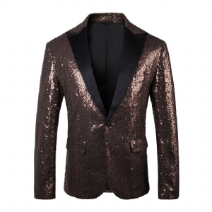 Blazer Esportivo Masculino Com Lantejoulas Decoração Metal Bloco Colorido Um Botão Tamanho Grande