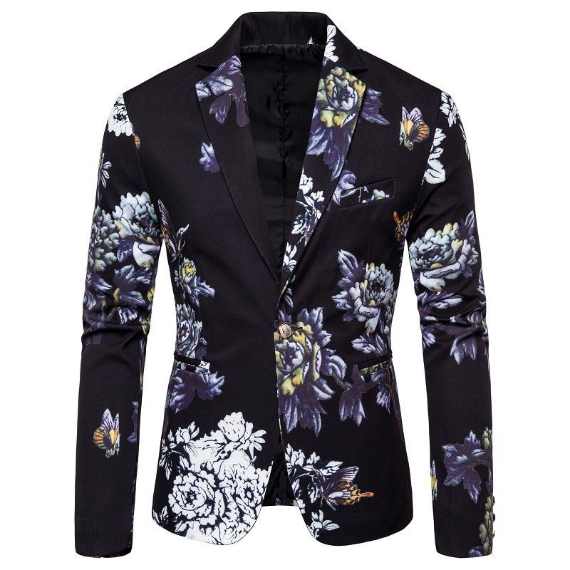 Blazer Esportivo Masculino Com Lapela Planta Floral Padrão Um Botão Fino