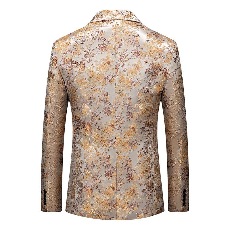 Blazer Esportivo Masculino Com Um Botão E Padrão Floral Moderno Tamanho Grande - Dourado