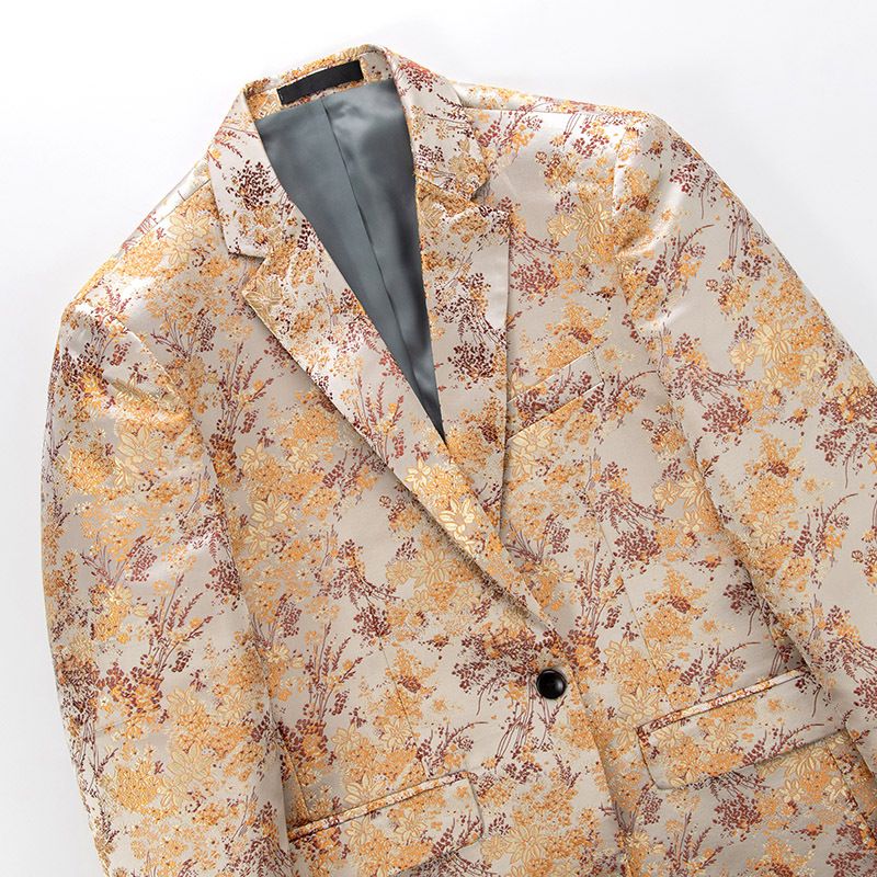 Blazer Esportivo Masculino Com Um Botão E Padrão Floral Moderno Tamanho Grande - Dourado