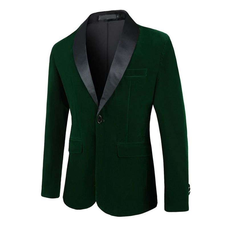 Blazer Esportivo Masculino Extragrande Casaco Com Um Botão Veludo Cotelê Xale Lapela Bolsos Aba - Verde