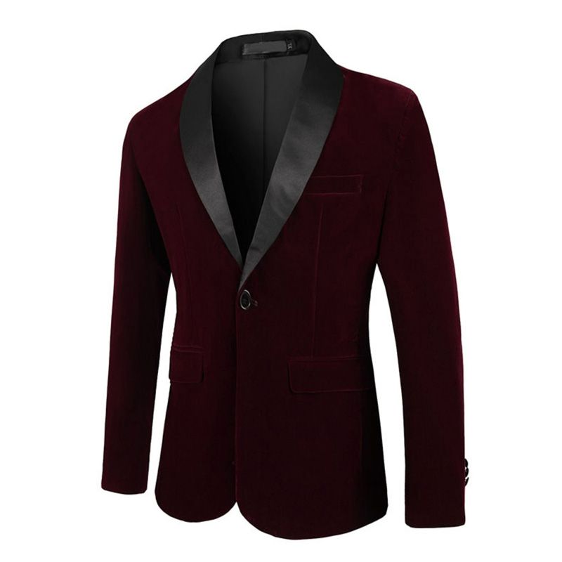 Blazer Esportivo Masculino Extragrande Casaco Com Um Botão Veludo Cotelê Xale Lapela Bolsos Aba - Vermelho