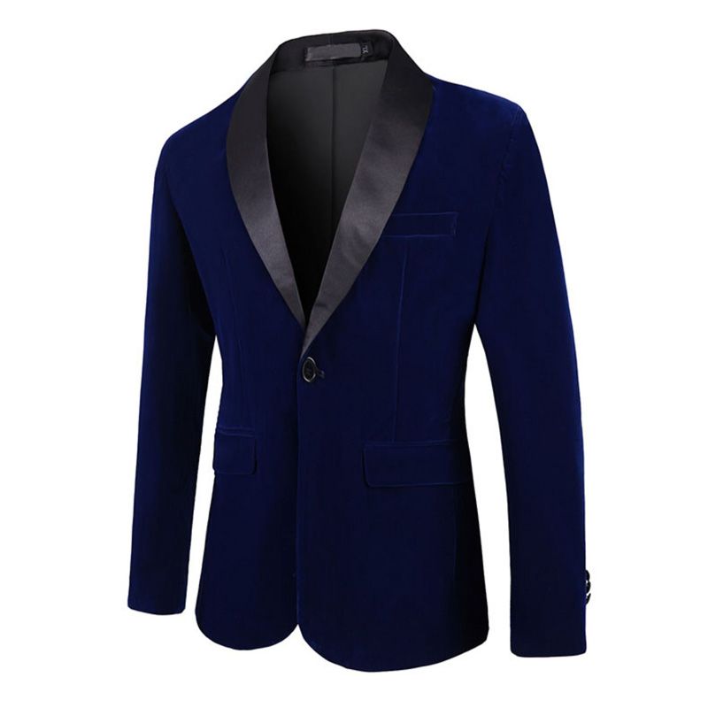 Blazer Esportivo Masculino Extragrande Casaco Com Um Botão Veludo Cotelê Xale Lapela Bolsos Aba - Azul