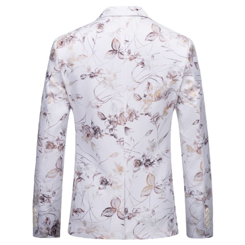 Blazer Esportivo Masculino Moda Floral Padrão Individualidade Empresarial Moderno Com Um Botão - Branco