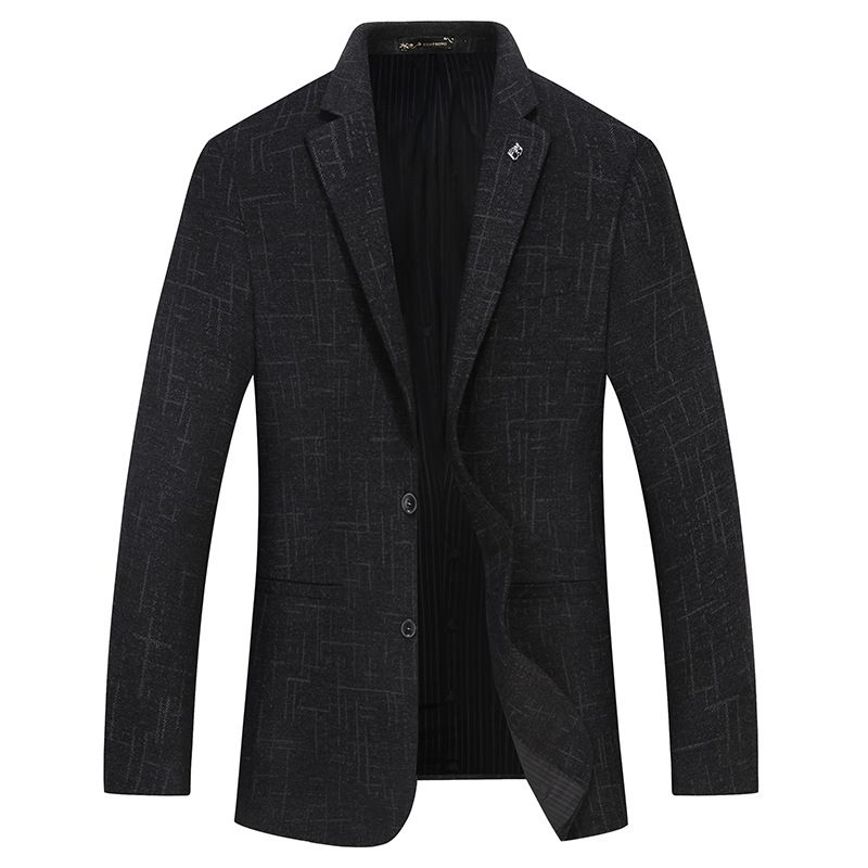 Blazer Esportivo Masculino Tamanho Grande Com Listras Xadrez E Dois Botões Bolso Gola Plana - Preto / Cinza