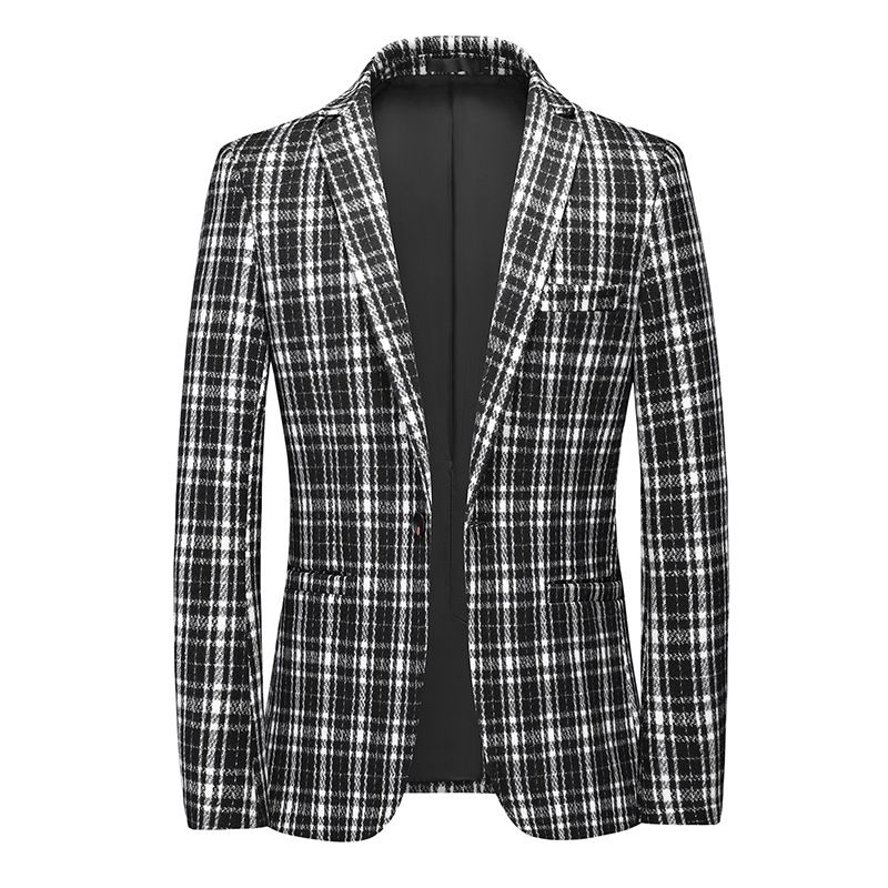 Blazer Grande E Alto Masculino Casaco Esportivo Casual Slim Com Um Botão Xadrez Bloco Cores