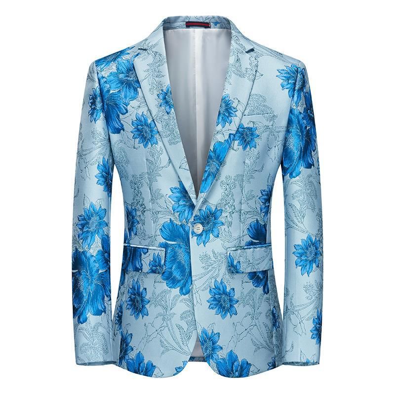 Blazer Masculino Casaco Esportivo Moda Planta Padrão Floral Um Botões