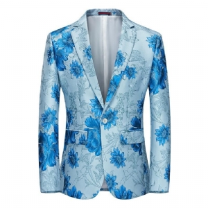 Blazer Masculino Casaco Esportivo Moda Planta Padrão Floral Um Botões