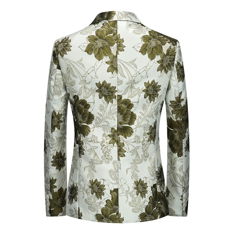 Blazer Masculino Casaco Esportivo Moda Planta Padrão Floral Um Botões - Verde