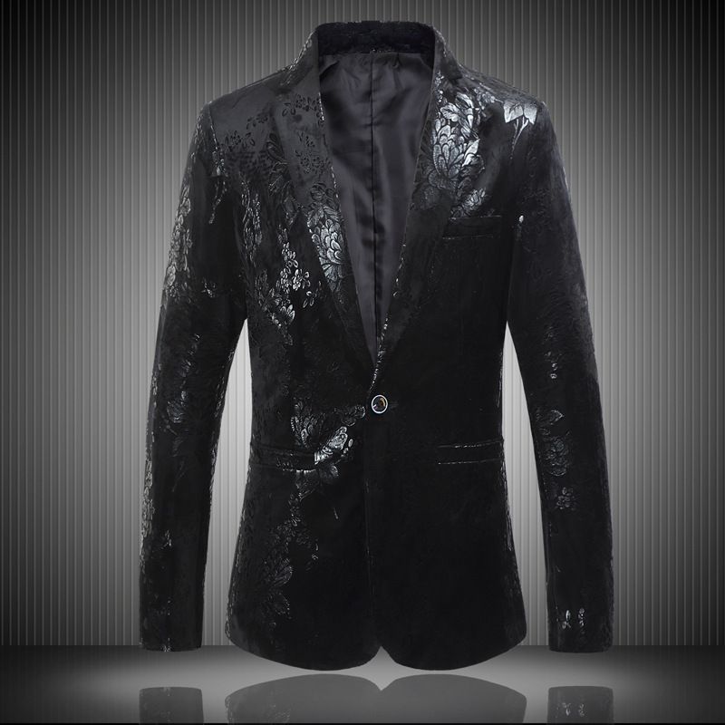 Blazer Masculino Casaco Esportivo Outono / Inverno Fino Padrão Floral Um Botões Tamanho Grande