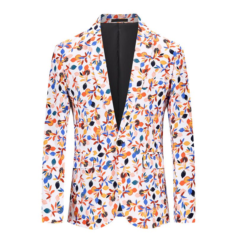 Blazer Masculino Com Padrão Floral Casaco Esportivo Flores Quebradas Um Botão Gola Plana Slim