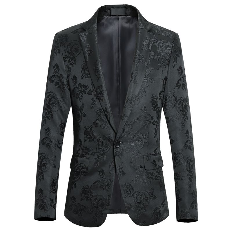 Blazer Masculino Esportivo Casaco Bordado Individualidade Slim Flor Padrão Um Botão