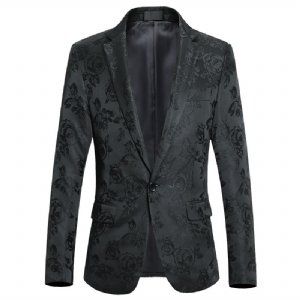 Blazer Masculino Esportivo Casaco Bordado Individualidade Slim Flor Padrão Um Botão