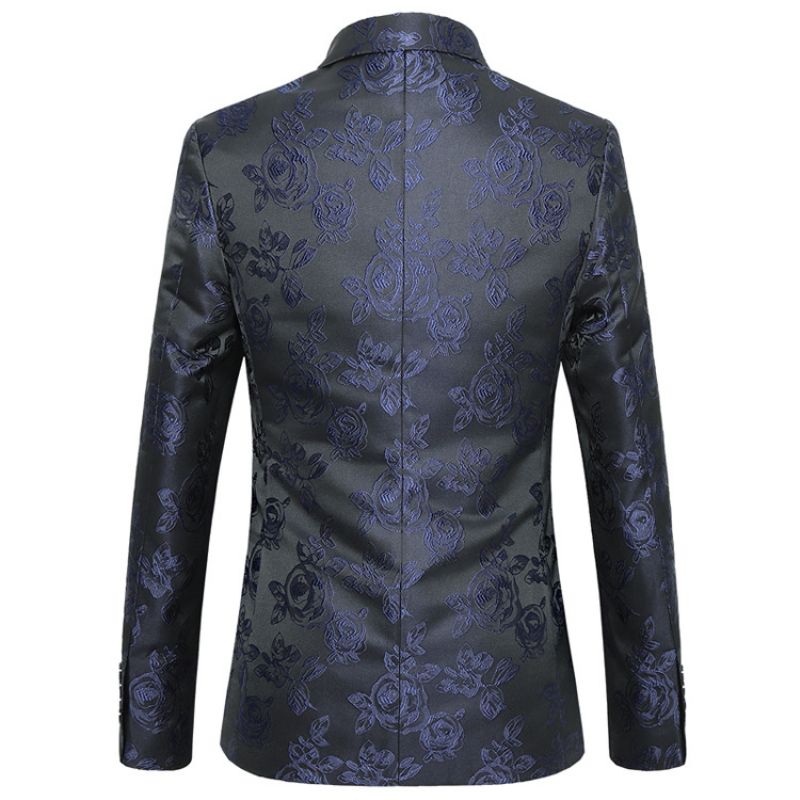 Blazer Masculino Esportivo Casaco Bordado Individualidade Slim Flor Padrão Um Botão - Azul