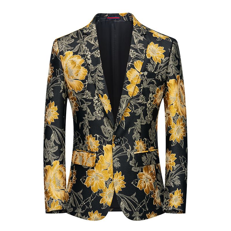 Blazer Masculino Esportivo Casaco Botânico Padrão Floral Um Botão Tamanho Grande