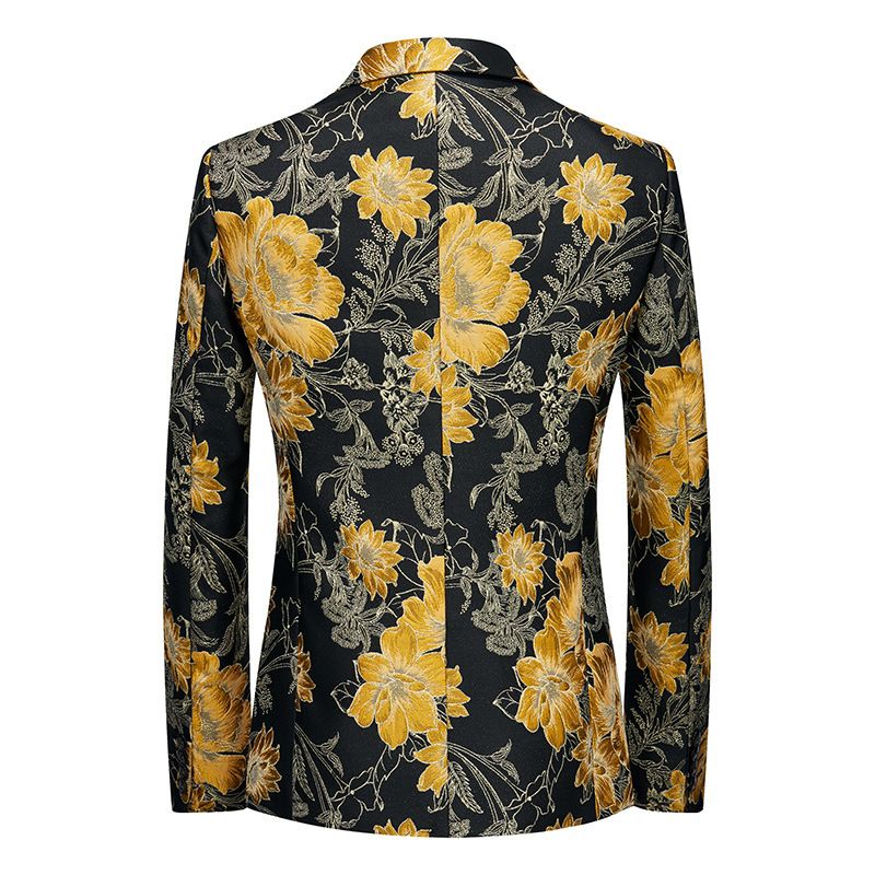 Blazer Masculino Esportivo Casaco Botânico Padrão Floral Um Botão Tamanho Grande - Dourado