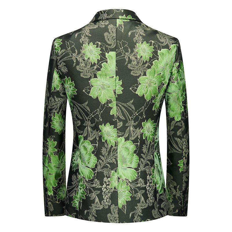 Blazer Masculino Esportivo Casaco Botânico Padrão Floral Um Botão Tamanho Grande - Verde