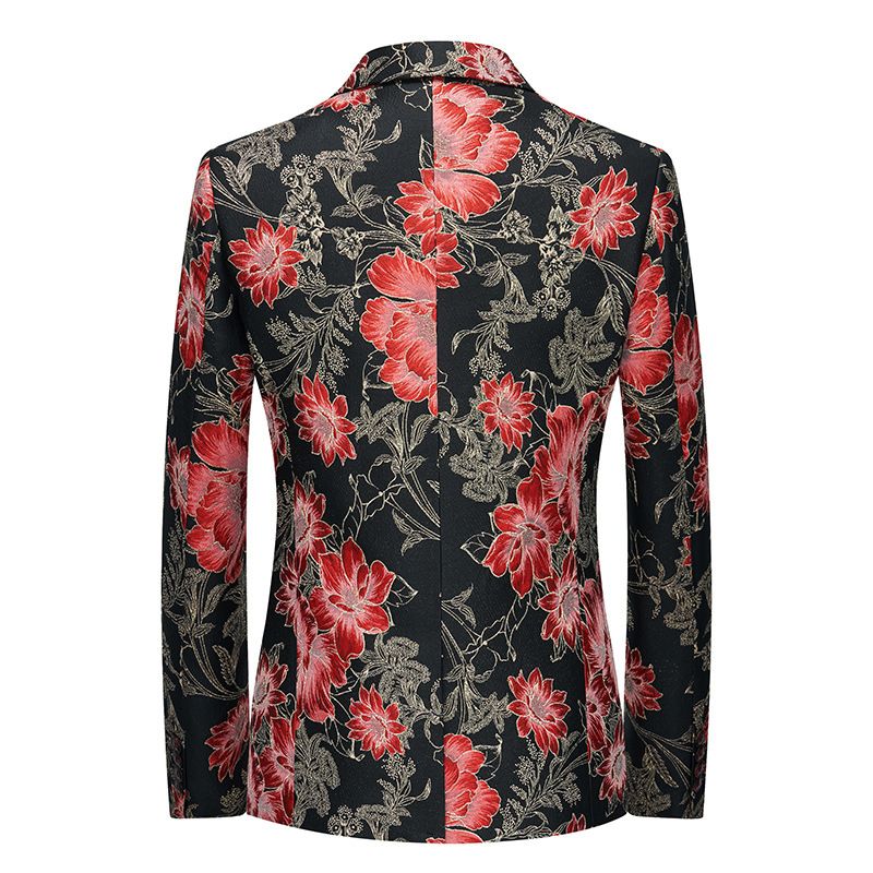 Blazer Masculino Esportivo Casaco Botânico Padrão Floral Um Botão Tamanho Grande - Vermelho