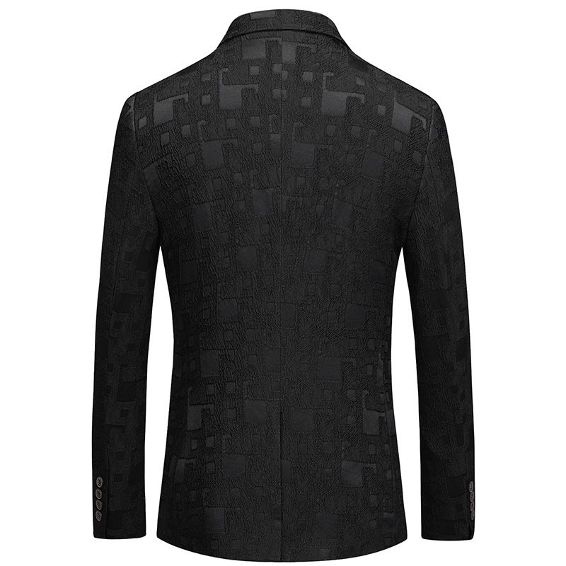 Blazer Masculino Esportivo Casaco Casual Moda Floral Padrão Um Botão Fino - Preto