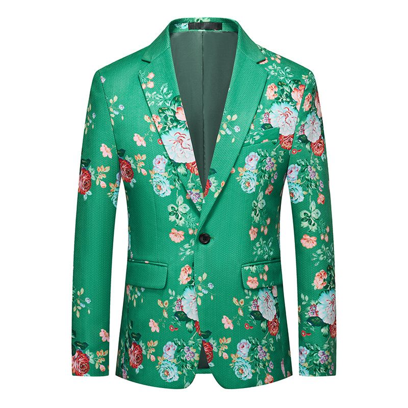 Blazer Masculino Esportivo Casaco Fino 3d Floral Padrão Rosa Um Botão Gola Plana Bolsos Com Aba