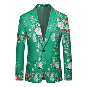 Blazer Masculino Esportivo Casaco Fino 3d Floral Padrão Rosa Um Botão Gola Plana Bolsos Com Aba