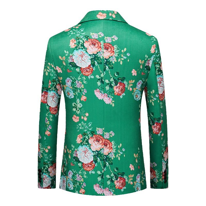 Blazer Masculino Esportivo Casaco Fino 3d Floral Padrão Rosa Um Botão Gola Plana Bolsos Com Aba - Verde