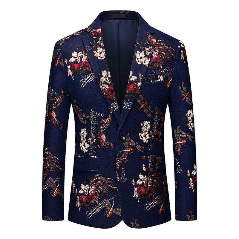 Blazer Masculino Esportivo Casaco Fino Floral Padrão Botânico Um Botão