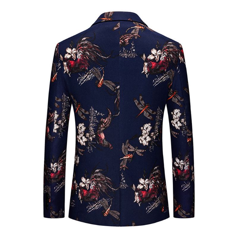 Blazer Masculino Esportivo Casaco Fino Floral Padrão Botânico Um Botão - Azul