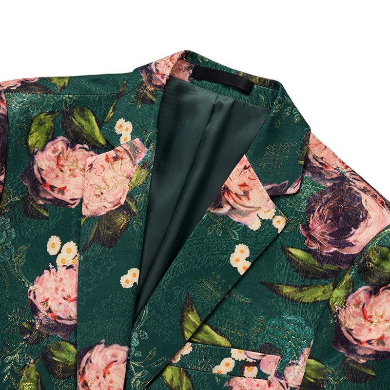 Blazer Masculino Esportivo Casaco Fino Floral Padrão Botânico Um Botão - Verde