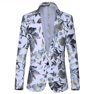 Blazer Masculino Esportivo Casaco Fino Planta Flor Padrão Um Botões