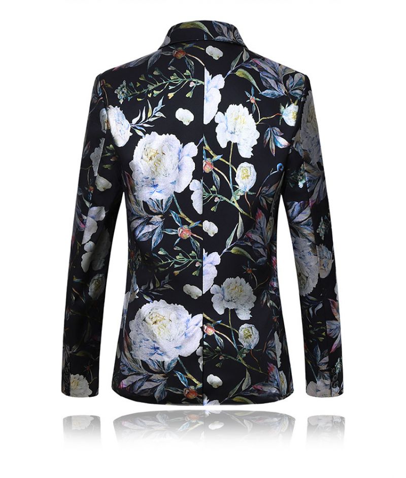 Blazer Masculino Esportivo Casaco Fino Planta Flor Padrão Um Botões - Azul