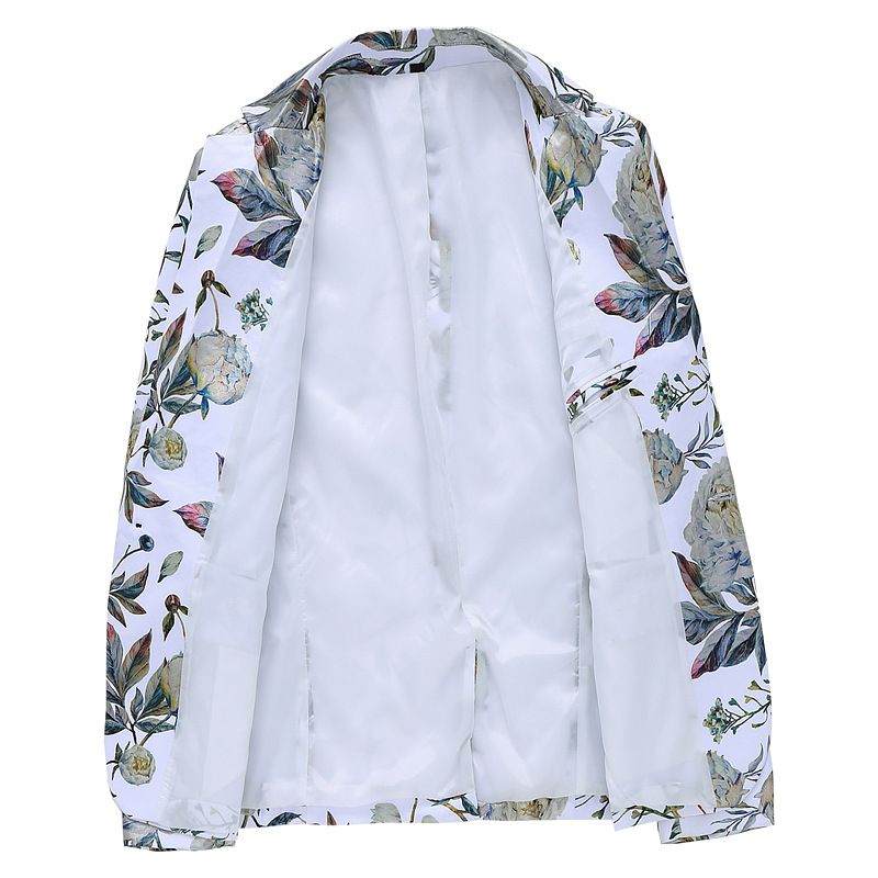 Blazer Masculino Esportivo Casaco Fino Planta Flor Padrão Um Botões - Branco