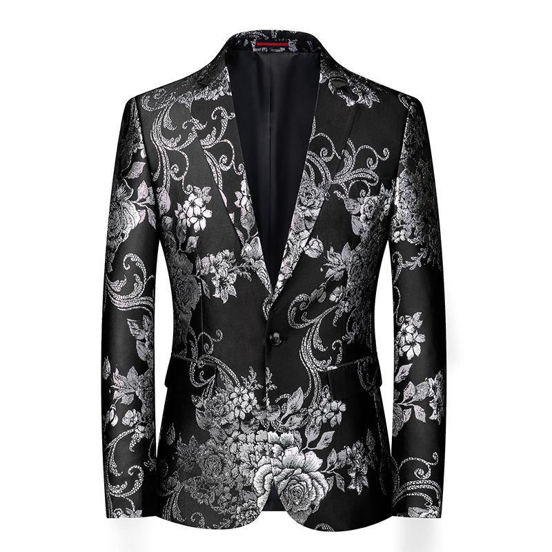 Blazer Masculino Esportivo Casaco Flor Padrão Individualidade Empresarial Moderno Com Um Botão Solto