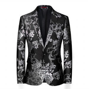 Blazer Masculino Esportivo Casaco Flor Padrão Individualidade Empresarial Moderno Com Um Botão Solto