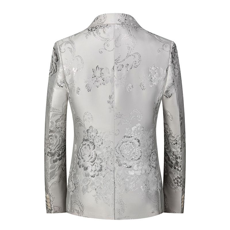 Blazer Masculino Esportivo Casaco Flor Padrão Individualidade Empresarial Moderno Com Um Botão Solto - Branco