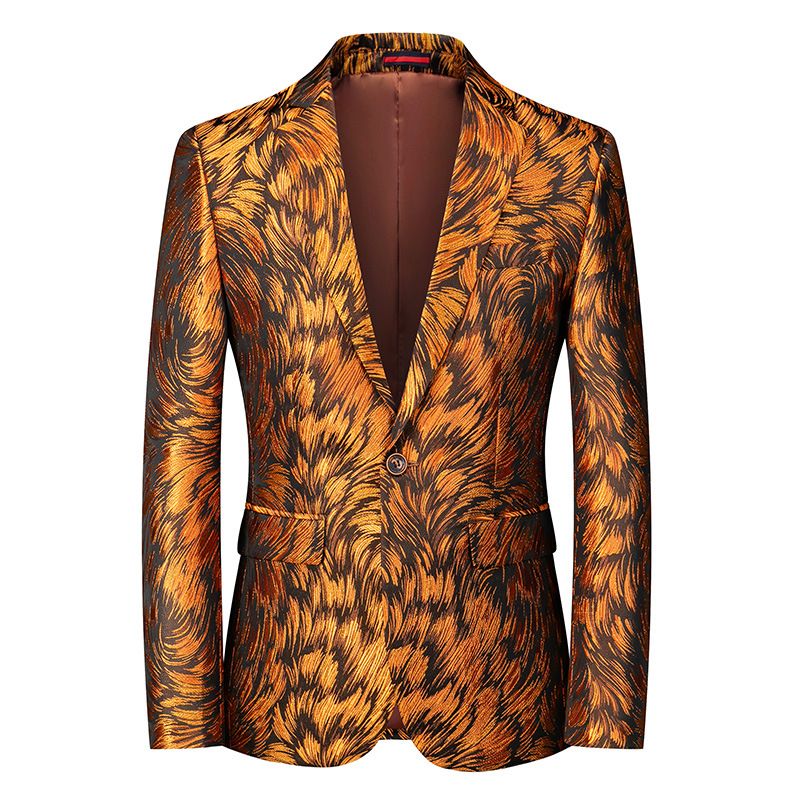 Blazer Masculino Esportivo Casaco Flor Padrão Individualidade Empresarial Moderno Um Botão Tamanho Grande