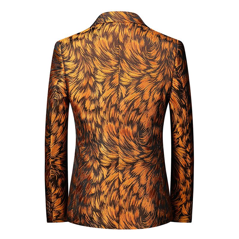 Blazer Masculino Esportivo Casaco Flor Padrão Individualidade Empresarial Moderno Um Botão Tamanho Grande - Amarelo