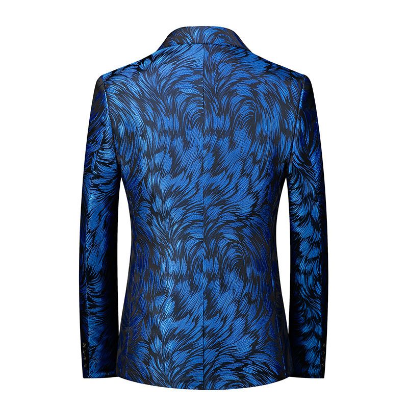 Blazer Masculino Esportivo Casaco Flor Padrão Individualidade Empresarial Moderno Um Botão Tamanho Grande - Azul