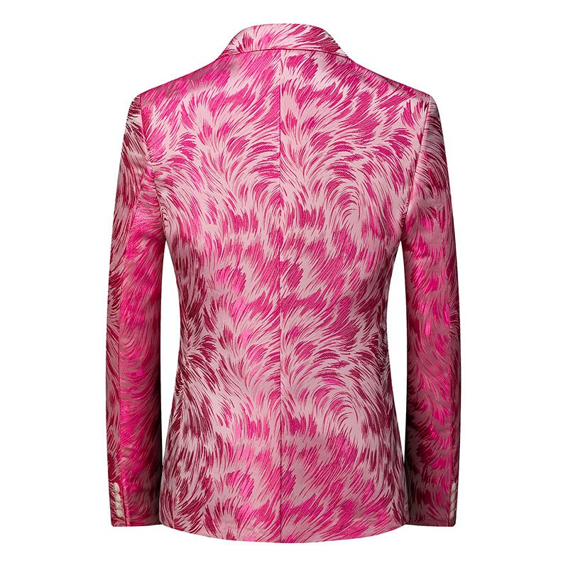 Blazer Masculino Esportivo Casaco Flor Padrão Individualidade Empresarial Moderno Um Botão Tamanho Grande - Rosa